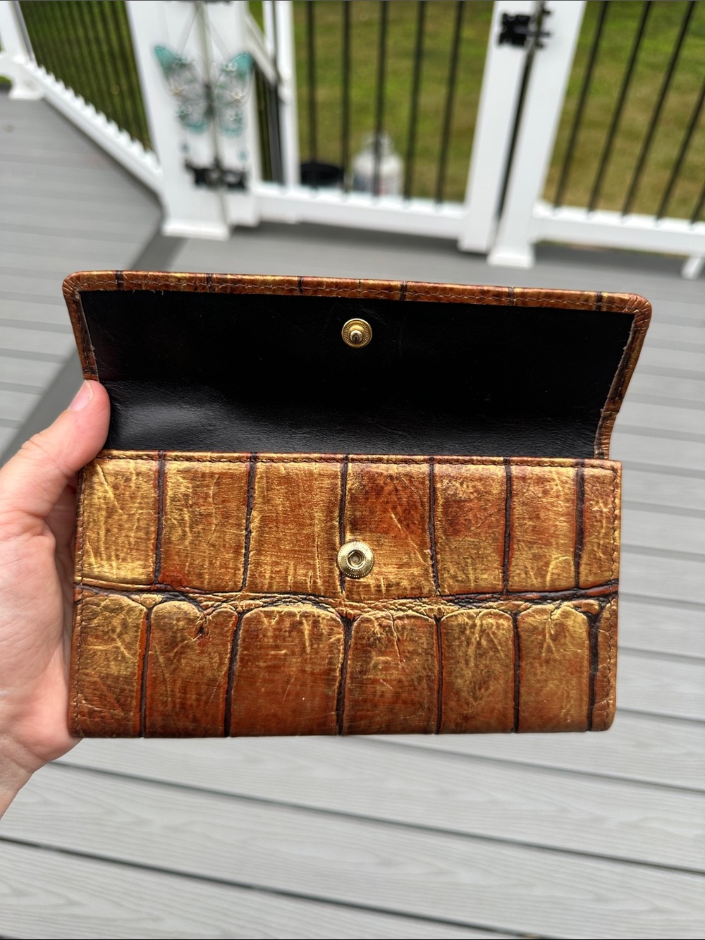 Dooney & Bourke Croc-Embossed Leather Wallet in Distressed Tan and Brown - Picture 16 of 16